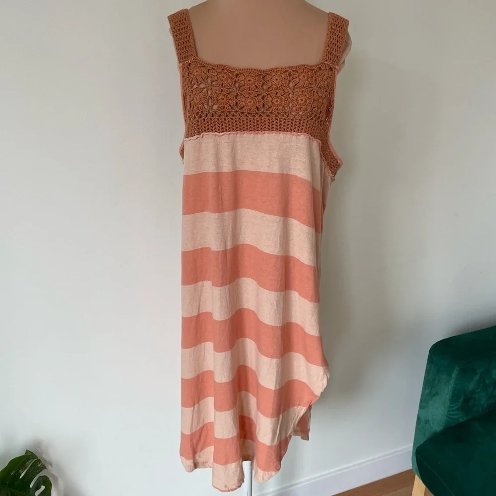 Free People Luca Sayulita Combo Crochet Striped Cotton Linen Tank Tunic Dress M
